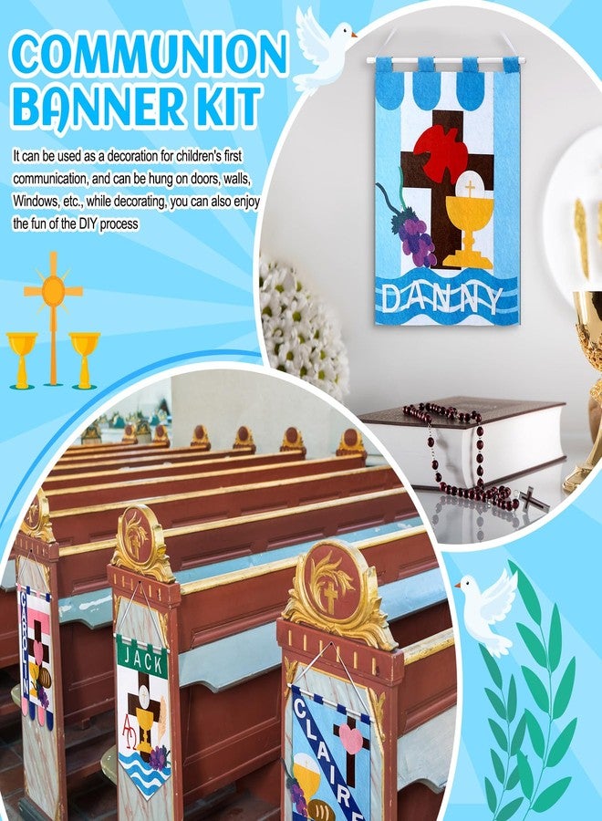 Funtery 4 Sets First Communion Banner Kits 12 x 18 Inches Holy Felt Communion Banner Gifts DIY Catholic Church and Sunday School Crafts Kit Christian Church Decoration - Image 5